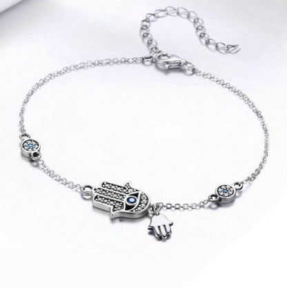 Pulseira em Prata 925 Mão de Fátima Olho Grego Zircônia
