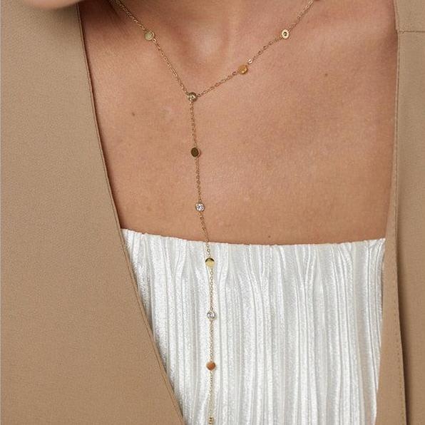 Colar Banhado em Ouro 18k Pendente Longo Minimalista