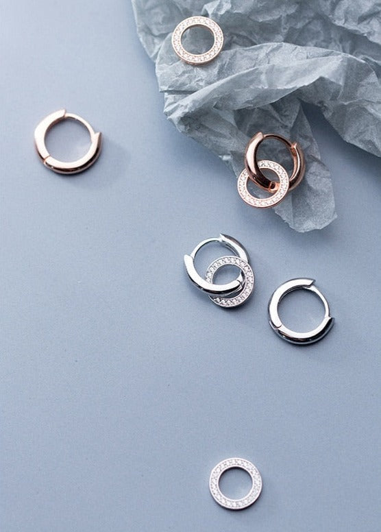 Brinco em Prata 925 Dupla Argola Cravejado