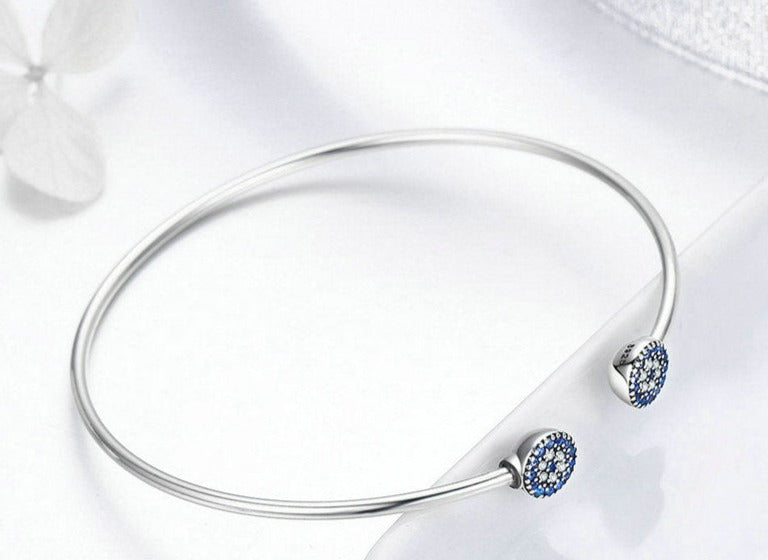 Pulseira em Prata 925 Bracelete Aberto Olho Grego