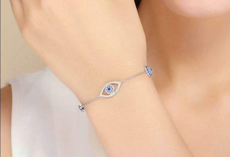 Pulseira em Prata 925 Olho Grego Zircônia Azul