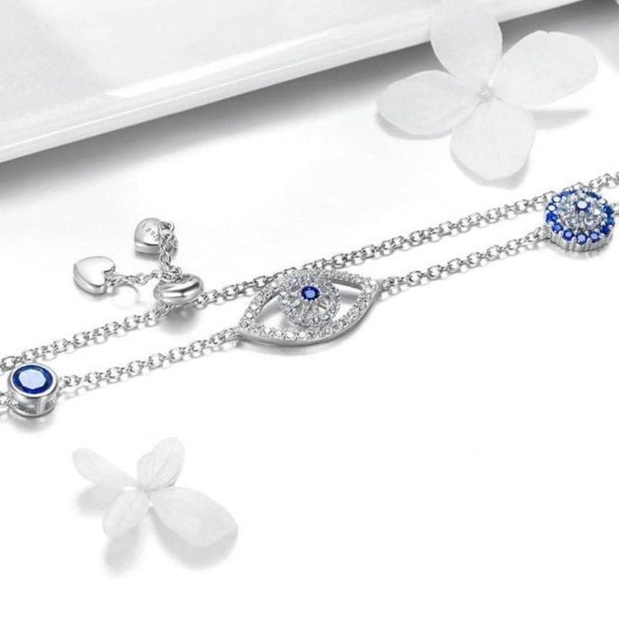 Pulseira em Prata 925 Olho Grego Zircônia Azul