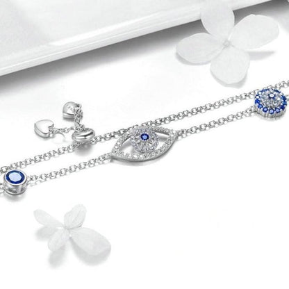 Pulseira em Prata 925 Olho Grego Zircônia Azul