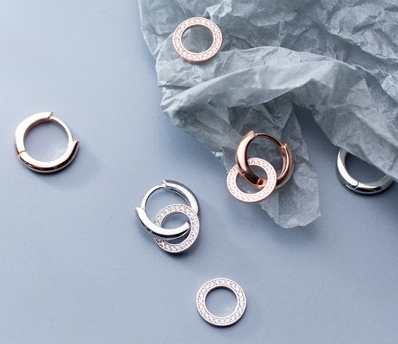 Brinco em Prata 925 Dupla Argola Cravejado