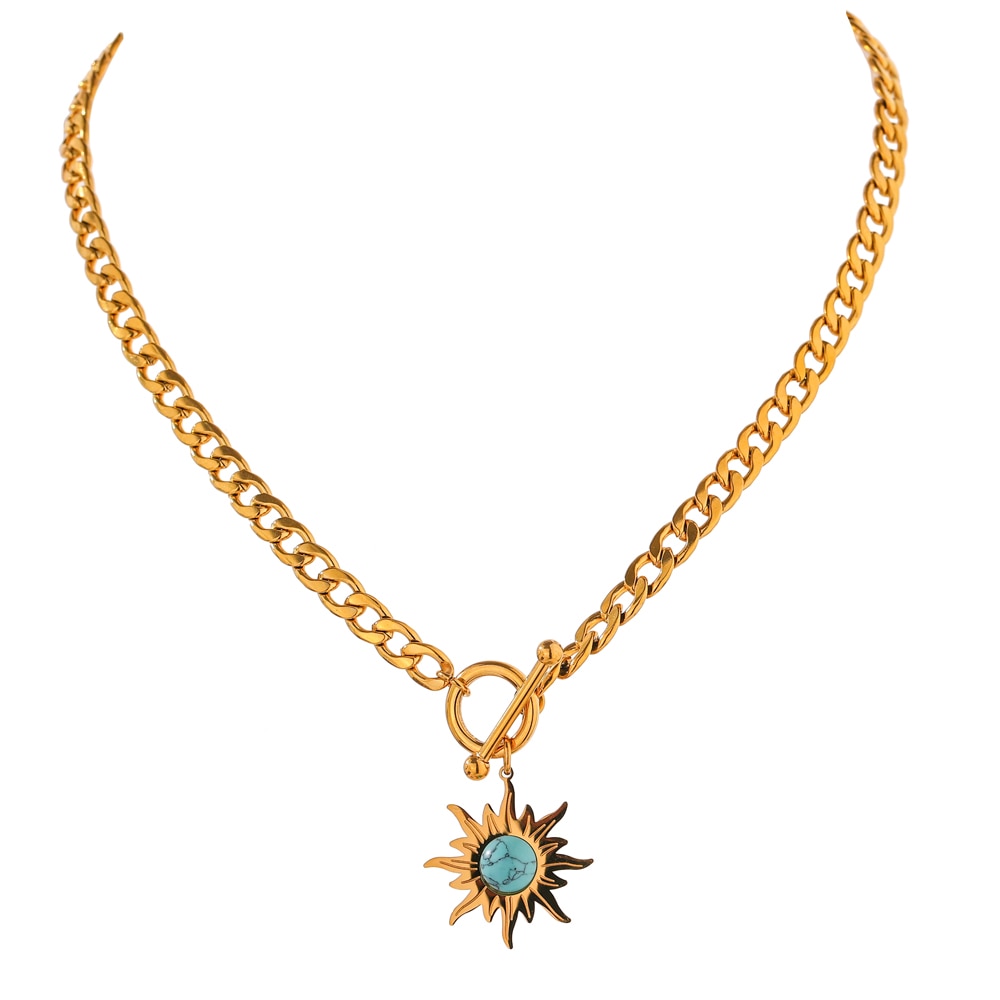 Colar Banhado em Ouro 18k Pendente Sol Ancestral