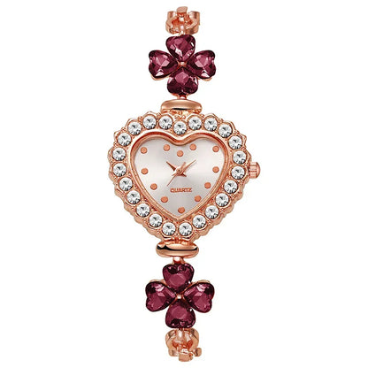 Requintado relógio de pulso feminino em forma de coração, pulseira quartzo sem caixa, moda