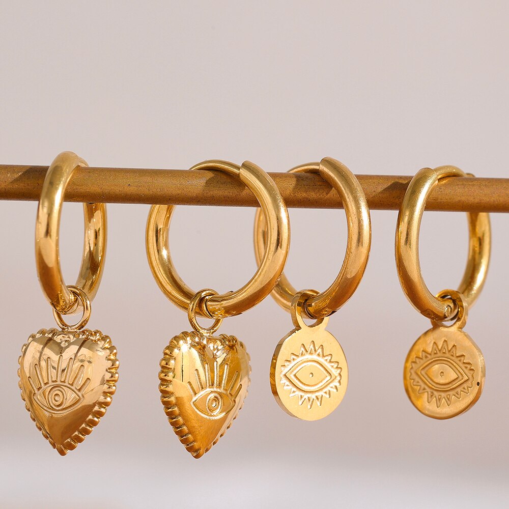 Brinco Banhado em Ouro 18k Pendente Olho Grego