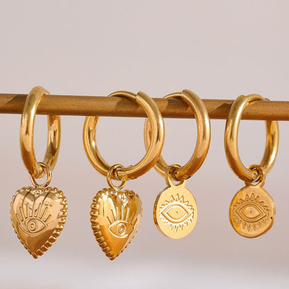 Brinco Banhado em Ouro 18k Pendente Olho Grego