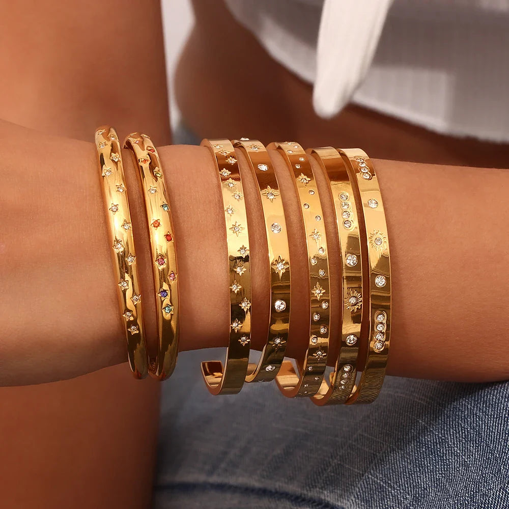 Braceletes Banhado em Ouro 18k Ajustáveis Estrelas Minimalistas