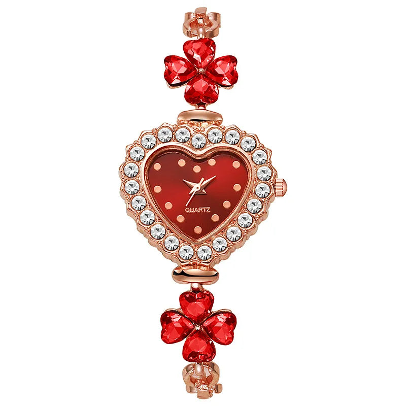 Requintado relógio de pulso feminino em forma de coração, pulseira quartzo sem caixa, moda