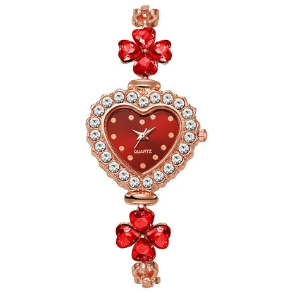 Requintado relógio de pulso feminino em forma de coração, pulseira quartzo sem caixa, moda