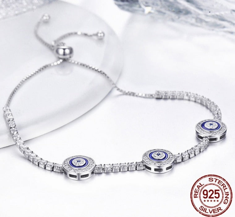 Pulseira em Prata 925 Ajustável Olho Greto Triplo