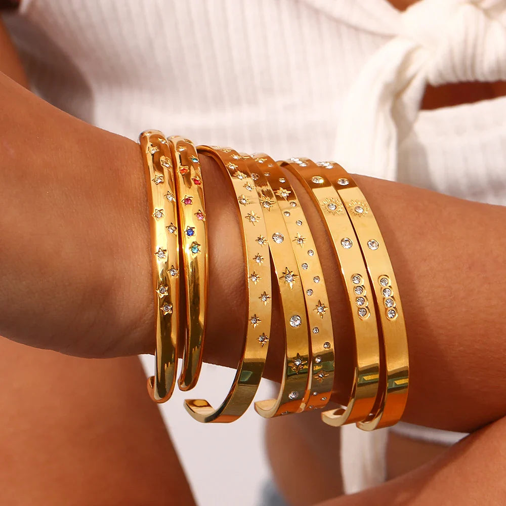 Braceletes Banhado em Ouro 18k Ajustáveis Estrelas Minimalistas