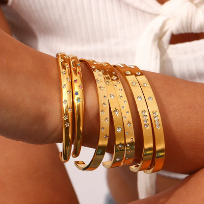 Braceletes Banhado em Ouro 18k Ajustáveis Estrelas Minimalistas