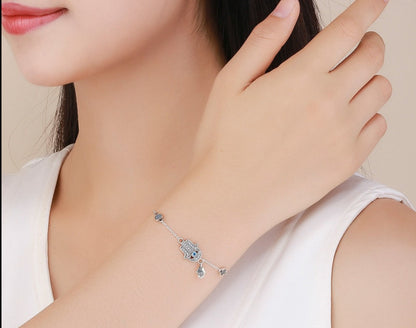 Pulseira em Prata 925 Mão de Fátima Olho Grego Zircônia