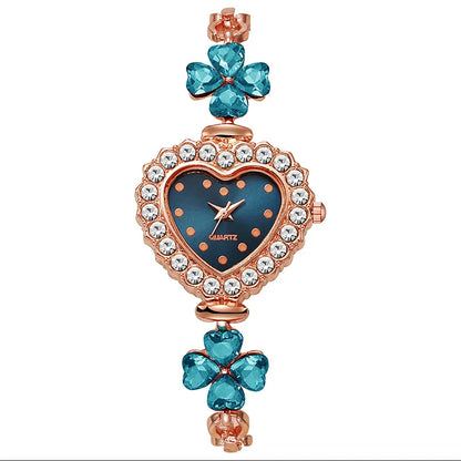 Requintado relógio de pulso feminino em forma de coração, pulseira quartzo sem caixa, moda