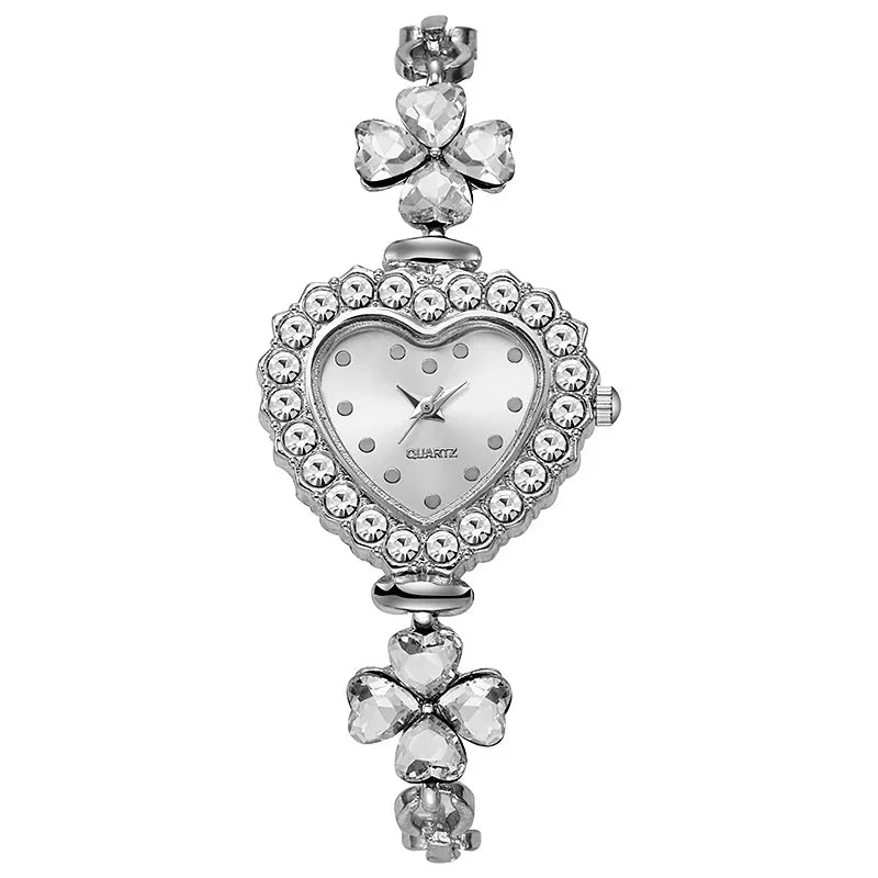 Requintado relógio de pulso feminino em forma de coração, pulseira quartzo sem caixa, moda