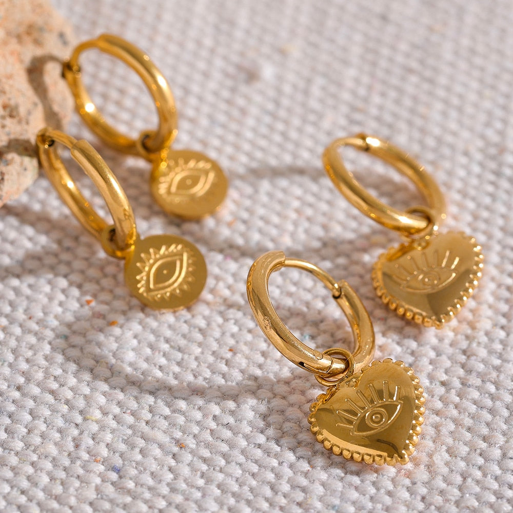 Brinco Banhado em Ouro 18k Pendente Olho Grego